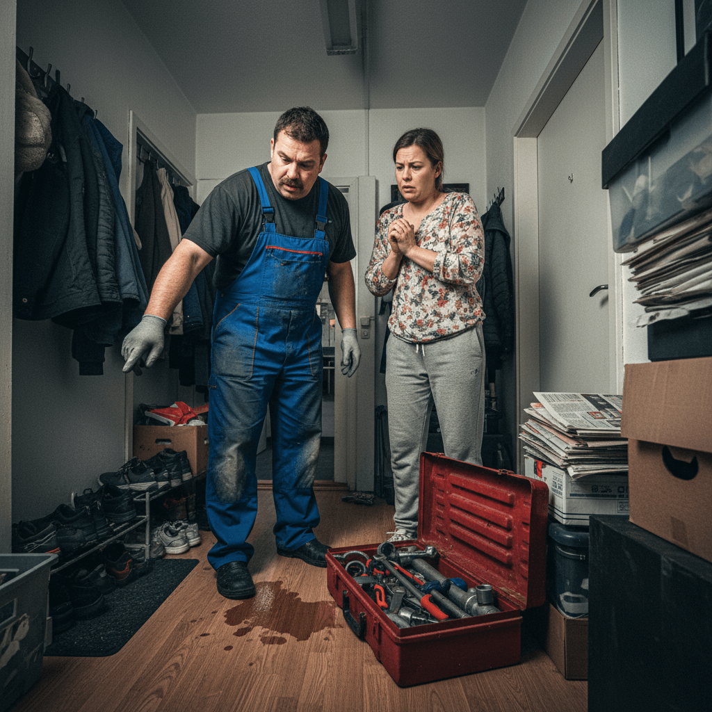 Techniker bei der professionellen Rohrreinigung vor Ort bespricht das Vorgehen mit einem Kunden