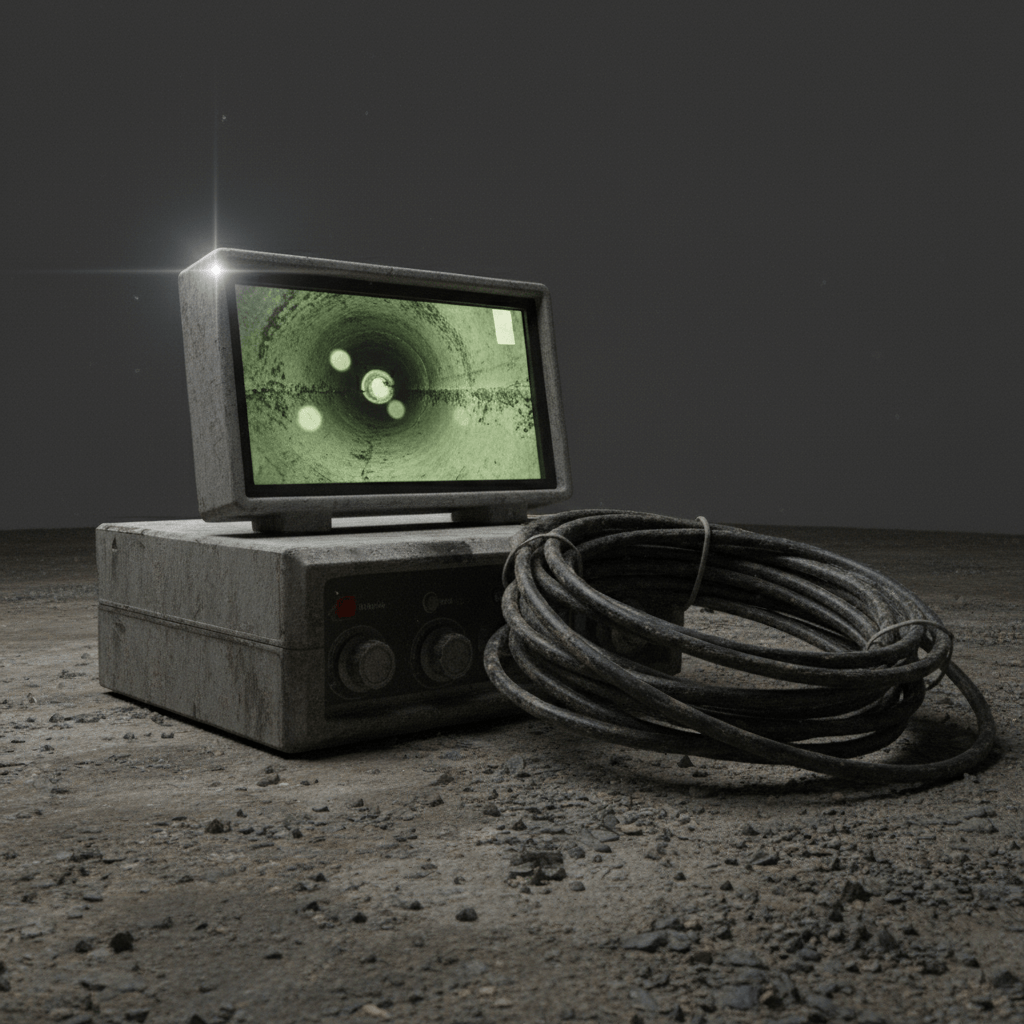 Rohrkamera mit Monitor zeigt Leitungshintergrund